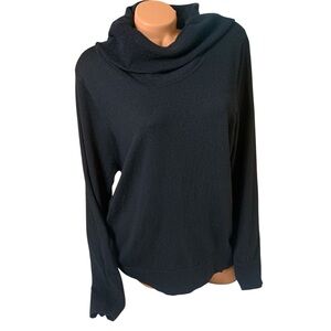Talbots Classic Black Cowl Neck Pure Merino Wool lightweight Sweater Size XL